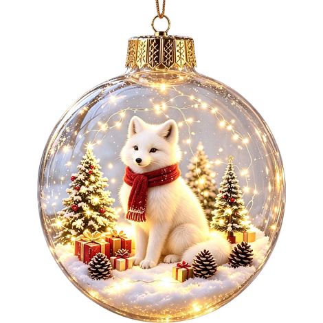 Boule à neige lumineuse en acrylique transparent, décoration de Noël à suspendre au sapin, motif animaux : hérisson, pingouin, panda et mouton. (1/5)