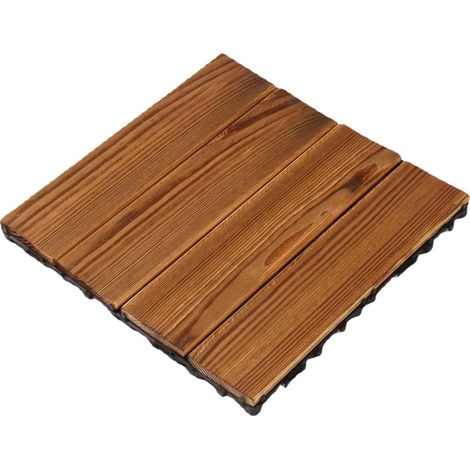 Lot de 10 Blocs de Parquet Dalle pour Terrasse Bois de Pin Camphrier Résistant aux Intempéries Assemblage Rapide (1/4)