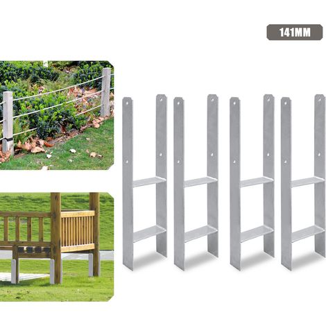 Jiubiaz Ancrage pour poteaux d'extérieur – très robuste, résistant aux intempéries et idéal pour les poteaux en bois dans le jardin - 141 mm 4x - H support de poteau (1/5)