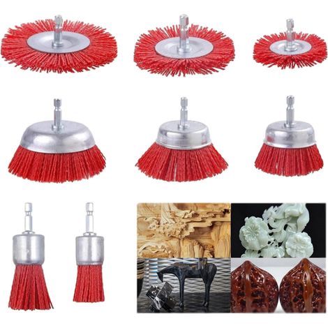 Brosses Metallique pour Perceuse,75/65/50mm Brosse Circulaire et Brosse pour Gobelet, 25/30 mm Bross, Brosse Perceuse Abrasives de Nylon pour Enlever Rouille Corrosion Peinture Lot de 8 (1/5)