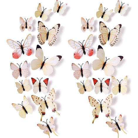 Autocollant Mur 3D Papillon - Décor Murale pour Chambre d'Enfant Salle de Bain Bureau - 24 Pièces avec 4 Tailles Différentes (1/4)