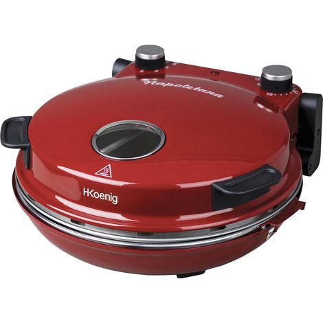 HKoenig NAPL350 Pizzera Eléctrica, Horno para Pizzas, 1200 W, 32 cm de diámetro, Temperatura Regulable hasta 350 ºC, Piedra Cerámica, Rojo