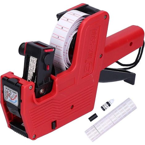 Dispositif d'étiquetage des prix avec codage à 8 chiffres, comprenant 10 étiquettes à lignes blanches et rouges, encre rouge. (1/4)