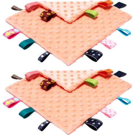2 couverture de sécurité pour bébé, 25 x 25 cm, en coton, avec étiquettes colorées, jouet sensoriel carré pour nourrissons dès 3 mois (1/5)
