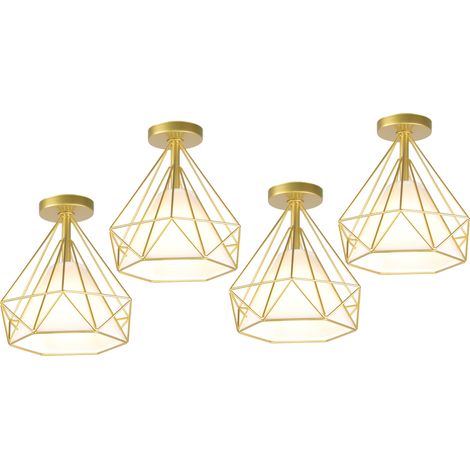 Lámparas de Techo Vintage, Industrial Metal Iluminación de Techo E27 en Estilo Jaula Para Sala de Estar, Cocina, Dormitorio, Pasillo, Patio, Ø 25cm, Dorada, 4 Luz