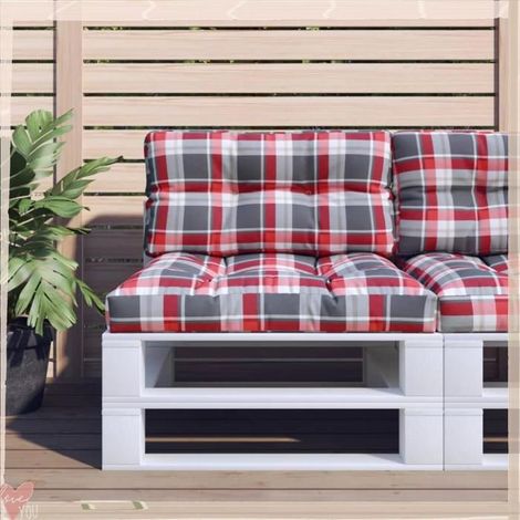 360724 Coussins de palette lot de 2 motif à carreaux rouge tissu (1/5)