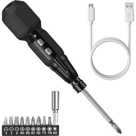 Ensemble de tournevis de précision, tournevis sans fil rechargeable USB avec lumière LED, 9 bits de tournevis, Modes automatiques et manuels, Outils de réparation portables, noir