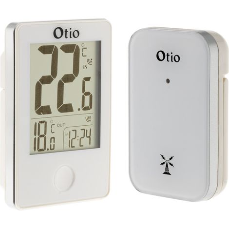 Otio – Thermomètre intérieur/extérieur sans fil – Plage -39,9°C à 59,9°C – Transmission jusqu'à 60m – Grand écran LCD – Dimensions 9x6x2,5cm