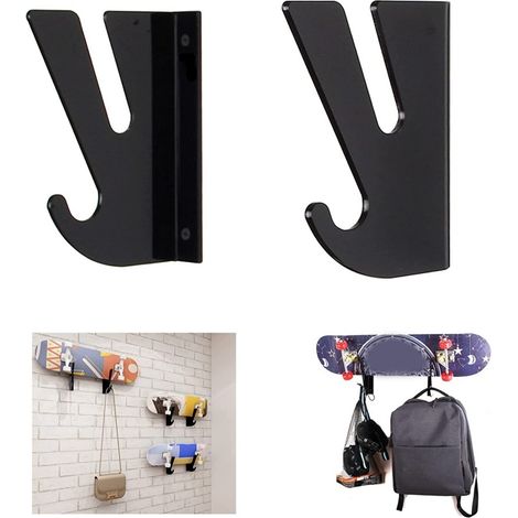 Skateboard-Halterung – 2-teilige Acryl-Halterung mit Aufbewahrungshaken – Hochbelastbare Wandhalterung für Skateboards, Longboards und Surfbretter (1/5)