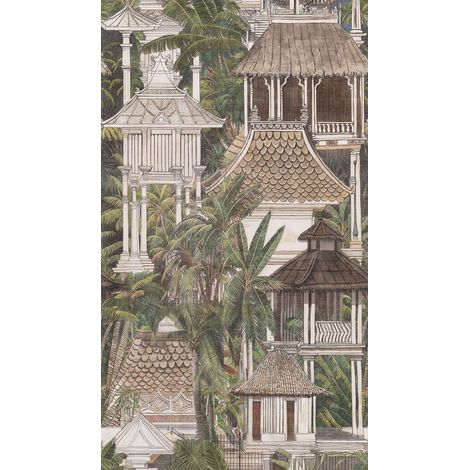 Papier peint intissé Japonais & asiatique Marron, Crème, Vert - 1,59 x 2,8 m (1/3)