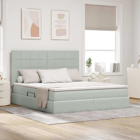 Bett mit Stauraum und LED mit LED Hellgrau 180 x 200 cm Samt (1/5)