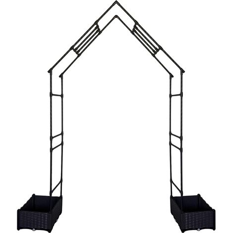 Arche de Jardin Paravent à Pointe avec Bac de Plantation, Fer + PE, Tuteur pour Plantes Grimpantes, Décoration Extérieur Résistante, 200x40x240 cm (1/5)