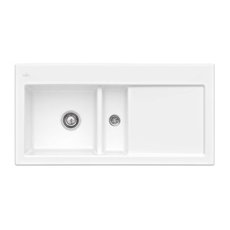 Fregadero de 1 seno y medio VILLEROY ET BOCH Subway 60 100 x 51 cm desagüe derecho Blanco CeramicPlus con desagüe manual