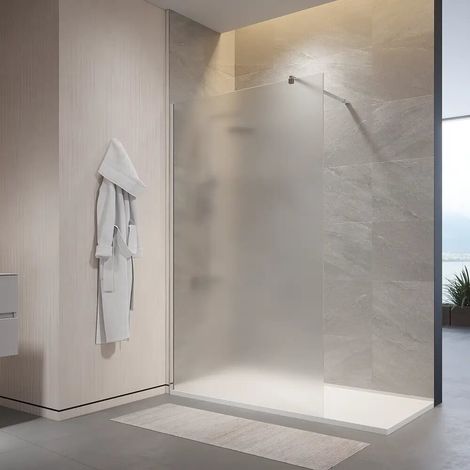 Douche à l italienne 150 cm en verre trempé anti calcaire 10 mm opaque avec profilés chromés Naxos (1/4)