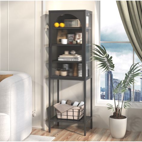 Vitrinenschrank aus Metall mit Glastür und Stauraum Schwarz OKMYHOME (1/5)