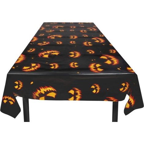 Nappe citrouille effrayante (1 pièce), dimensions 120 x 180 cm, noir/orange, plastique, à colorier (1/4)