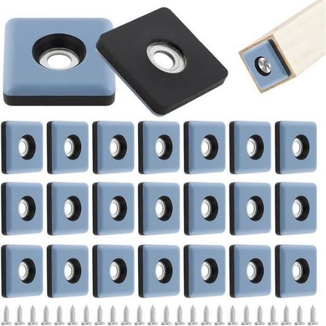 Lot de 24 patins en téflon pour meubles – 25 mm, pieds carrés avec vis – Pour sol bois, carrelage (1/4)