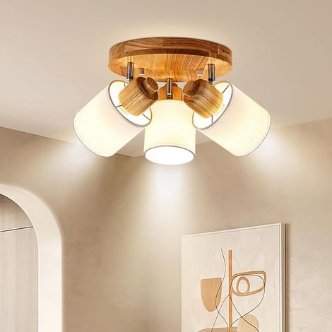 Plafonnier Spot de Plafond 3 Spot Orientables, Bois Rond Éclairage de Plafond Luminaire Intérieurs Rétro E14 Murale Applique pour Salon Chamre Cuisine Salle à manger 230V, Sans Ampoules (1/5)