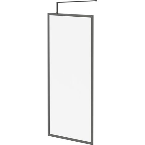Colore 8mm Clear Glass Gunmetal Grey 1850mm x 900mm Fully Framed Walk In Shower Screen including Wall Channel and Support Bar (1/5)