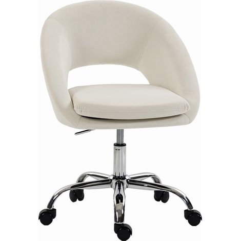 HOMCOM Velvet Desk Chair with Height-Adjustable, Wheels, Cream (1/5)