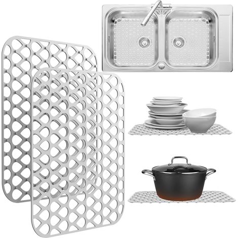 Lot de 2 protections d'évier pour évier de cuisine, 34 x 29 cm, tapis d'évier de cuisine antidérapants en silicone pour protéger le fond de votre évier de cuisine ou votre égouttoir en acier (1/5)