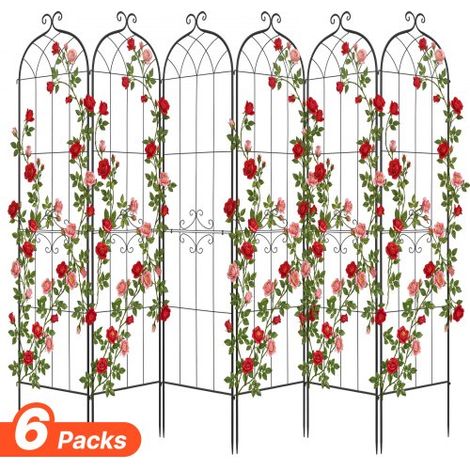 Enrejado Metálico para Jardín, 220 x 52,5 cm, Celosías de Jardín, Conjunto de 6 Piezas, Soporte para Plantas Trepadoras con Estacas, Decoración de Diseño Elegante, para Enredaderas Flores, Negro (1/5)