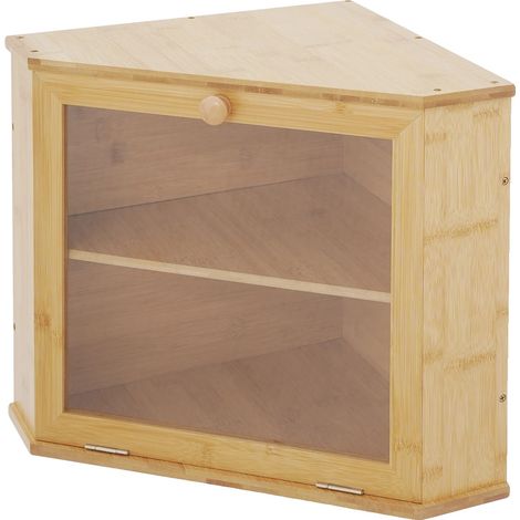 Caja para guardar pan, diseño de 2 niveles, hecha de bambú ecológico, color madera. (1/2)