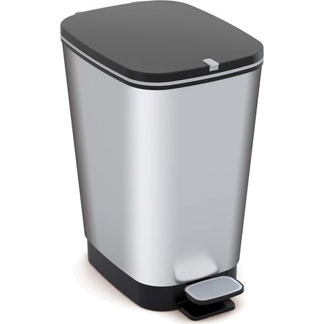 Pattumiera da Cucina in plastica effetto acciaio -Misura 29x45x61 cm - Pedale per apertura automatica, gommini antiscivolo e coperchio anti odori - Capacità 50-60 Litri (1/5)