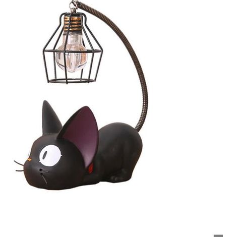 Lampe de chevet créative en résine à motif chat (abat-jour en soie), abat-jour en soie, décoration intérieure, 8 x 12 x 17 cm (1/4)
