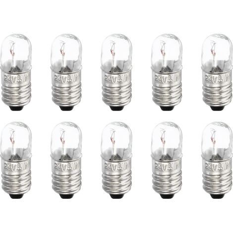 10 Ampoule E10 24V 5W Jaune Chaud Verre Métal Pour Lampe De Poche Instrumentation Signalisation
