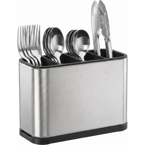 Besteckhalter, robuster Küchenbesteck-Organizer aus Edelstahl mit Abflussloch, rutschfester Besteckhalter, Besteckabtropfgestell für Arbeitsplatte, Partys oder Büro, Silber (1/5)