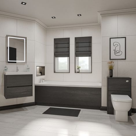 Wholesale Domestic Barton 1800mm x 800mm Slim Edge Straight Single Ended Bathroom Suite including Graphite Grey Furniture Set with Slim Edge Basin (1/5)