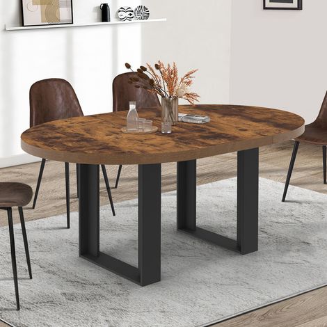 PHOENIX mesa de comedor redonda extensible 4-6 personas madera oscura con vielli y efecto negro 120-160 cm