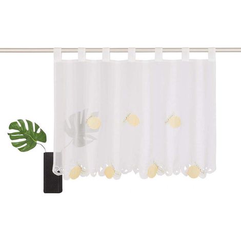 Rideau de café Moderne - Brise-Bise Courts Voile Stores Romains - Café Stores Broderie De Fruits - pour Cuisine (Largeur 90cm / Hauteur 30cm, Jaune) (1/4)