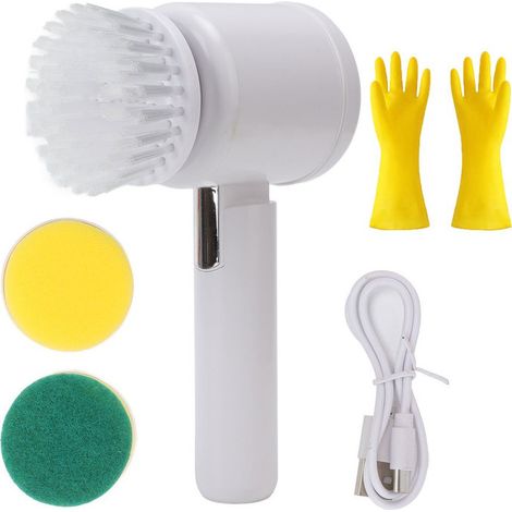 Produits de nettoyage-Brosse de nettoyage électrique multifonctionnelle/Blanc1 + Gants en latex Oxford/Épaissi 1 paire1 (1/5)