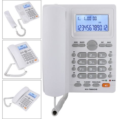 Ensemble téléphonique filaire à double port avec affichage de l'identification de l'appelant et haut-parleur (blanc)
