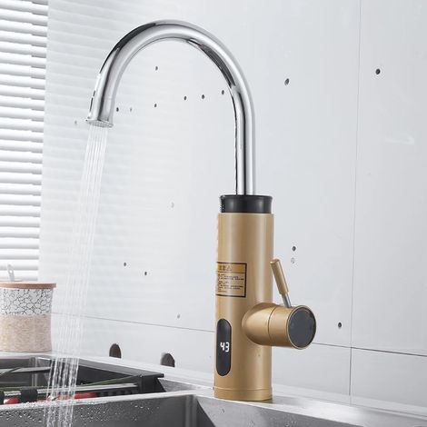 Robinet électrique 3000 W (couleur or, arrivée d'eau par le bas), chauffe-eau instantané, eau chaude et froide, 220 V (1/5)