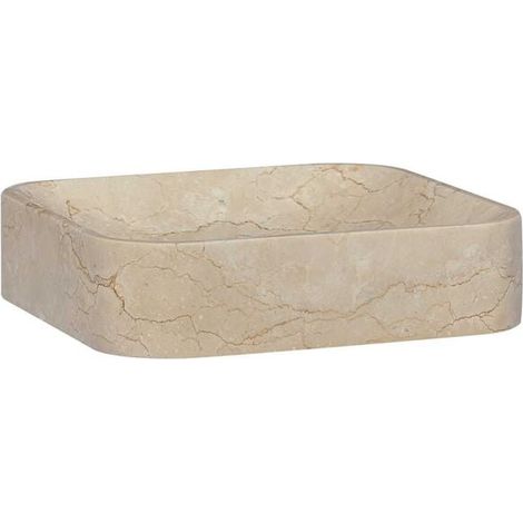 Lavabo en marbre couleur crème, 40 x 40 x 10 cm