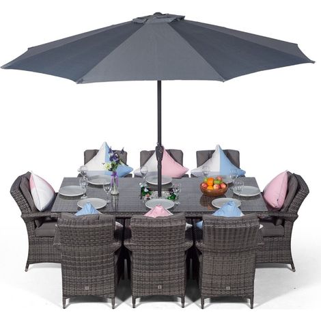 Arizona Rectangle 8 Seat Rattan Dining Set with Ice Bucket Drinks Cooler - Grey (1/5)