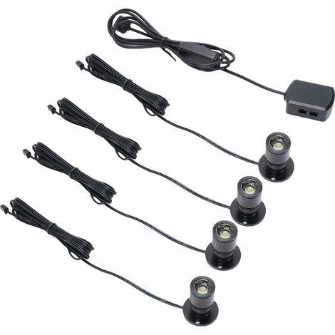 Lot de 4 mini projecteurs 90 lm USB rotatifs à 360° pour éclairage d'ambiance intérieur, idéal pour vitrine, meuble à bijoux ou porche. (1/5)