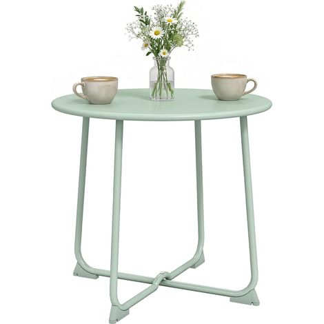 Table Basse extérieure pour 2 Personnes, Table de Jardin Ronde Base en X, Structure en métal, pour Balcon, Patio, terrasse, Ø 50 x 45,5 cm, Vert foncé (1/5)
