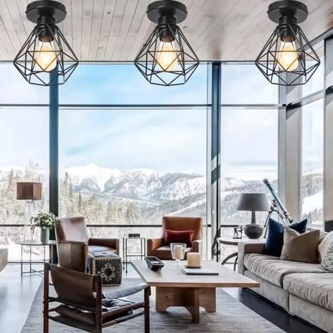 MOGOD LOT DE 3 Plafonnier Industriel design Simple E27 Lampe de Plafonde Cage en Fer Noir (1/4)