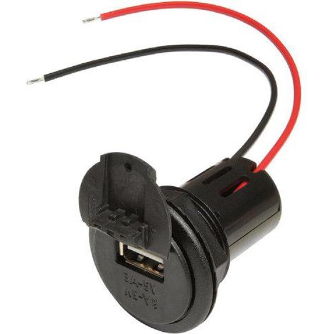 Prise USB F - 5V3A - Noir - Fils nus - Avec couvercle