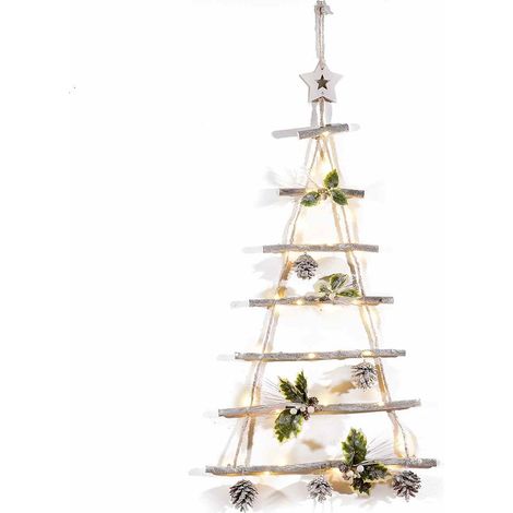 Albero di Natale da Parete Luminoso Addobbato da Appendere Ghirlanda Artigianale Natalizia a Forma di Albero Stilizzato in Legno Altezza 74 Cm (1/5)