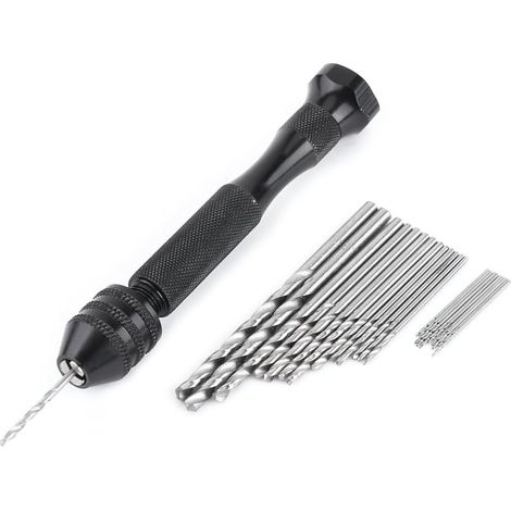 1 x Perceuse manuelle de précision avec stylo noir et 25 x forets hélicoïdaux HSS. (1/5)