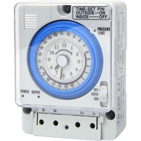 Horloge analogique 24h sur rail DIN – Minuterie mécanique 16A – Programmation 15min – Alimentation 100-240V AC – Charge max 3500W (1/5)