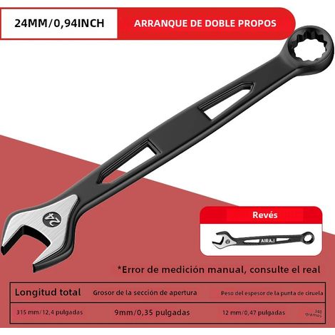 Clé à cliquet double extrémité (24 mm), outil de réparation automobile général de qualité industrielle, en acier au carbone. (1/5)