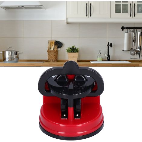 Aiguiseur de Couteaux Manuel avec Ventouse - Outil de Affûtage pour Ciseaux et Couteaux de Cuisine Rouge