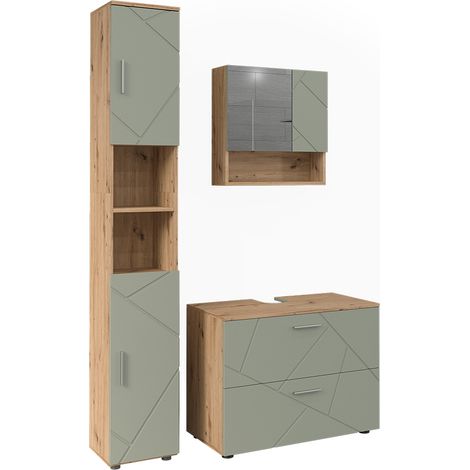 Juego de muebles de baño de 3 piezas Irma, Verde salvia, 3 partes, Vicco