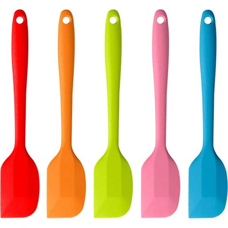 Set aus 5 Silikonspateln mit Metallkern, hitzebeständig und antihaftbeschichtet, Küchenutensilien, geeignet zum Kochen und Backen.